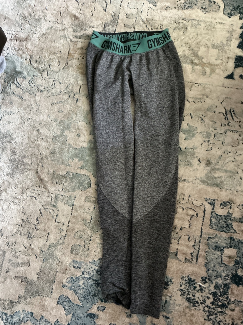 Gymshark Gray Leggings with Teal Logo Waistband